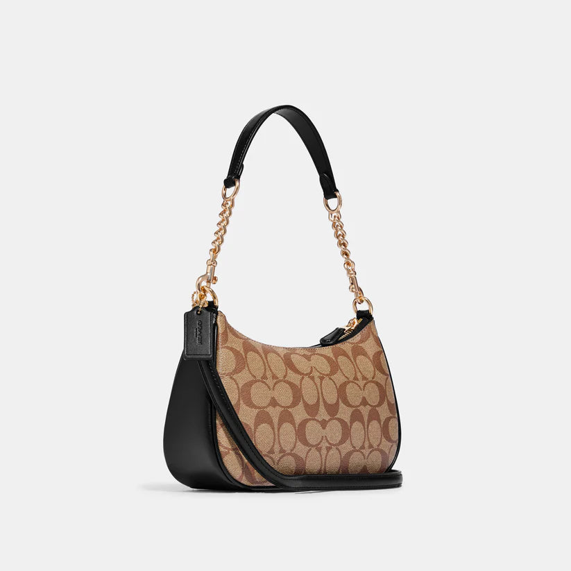 Teri Shoulder Bag In Signature Canvas - Khaki/Black