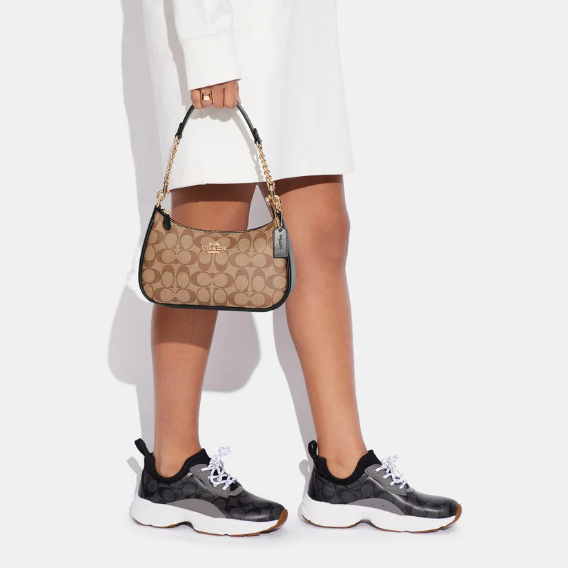 Teri Shoulder Bag In Signature Canvas - Khaki/Black