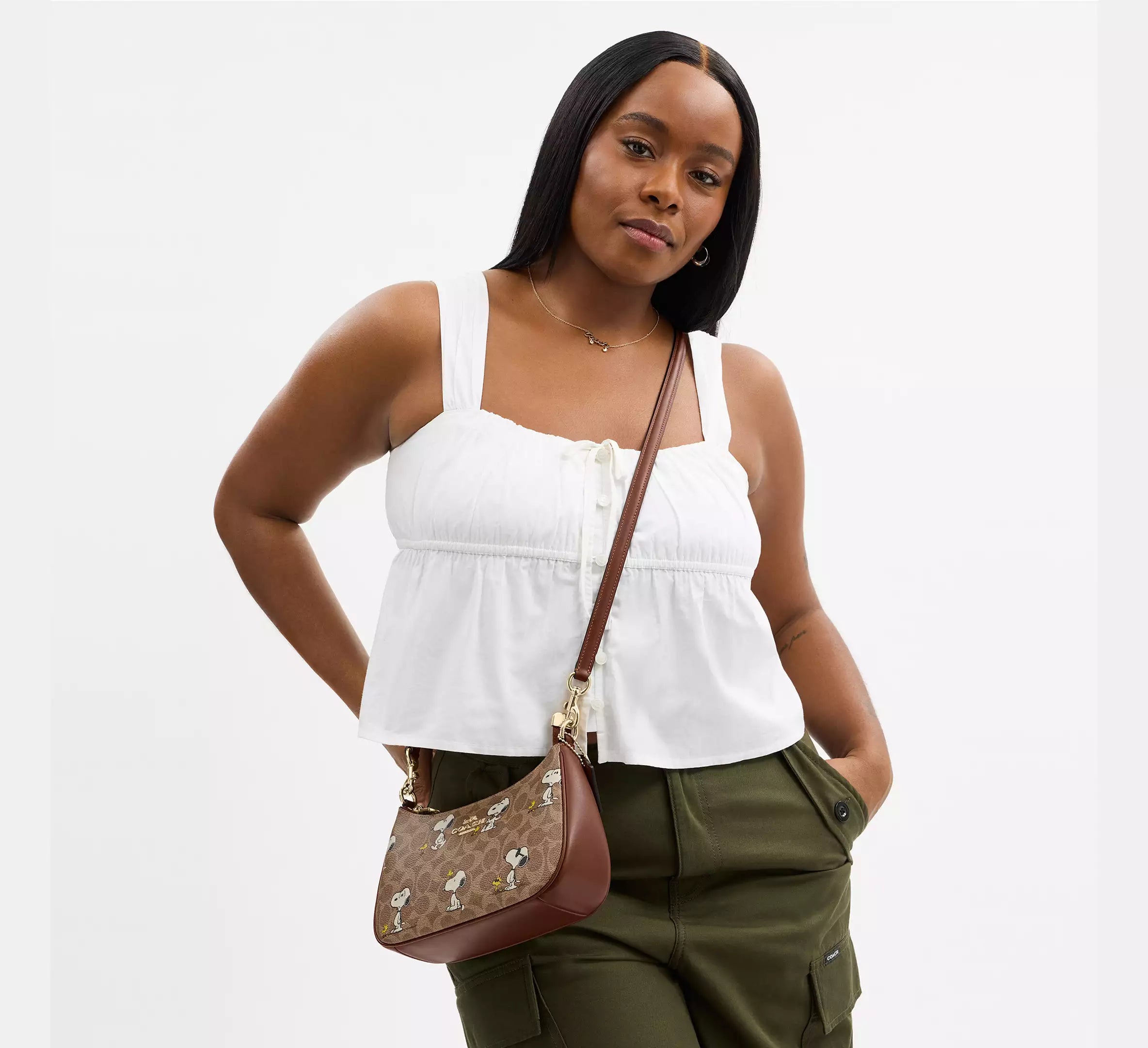 Coach X Peanuts Teri Shoulder Bag In Signature Canvas With Snoopy Print