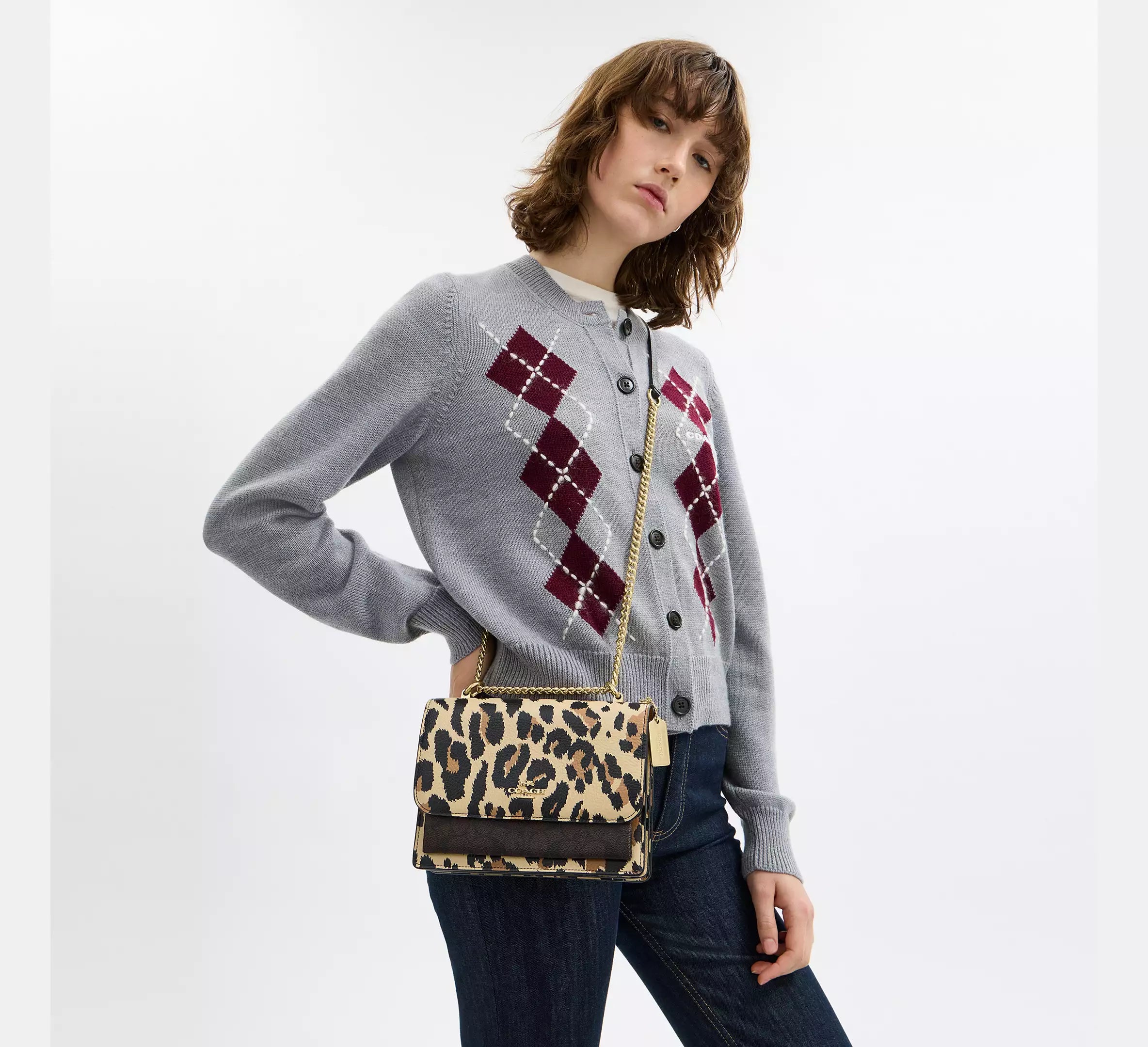 Klare Crossbody Bag In Signature Canvas - Leopard/Walnut Multi