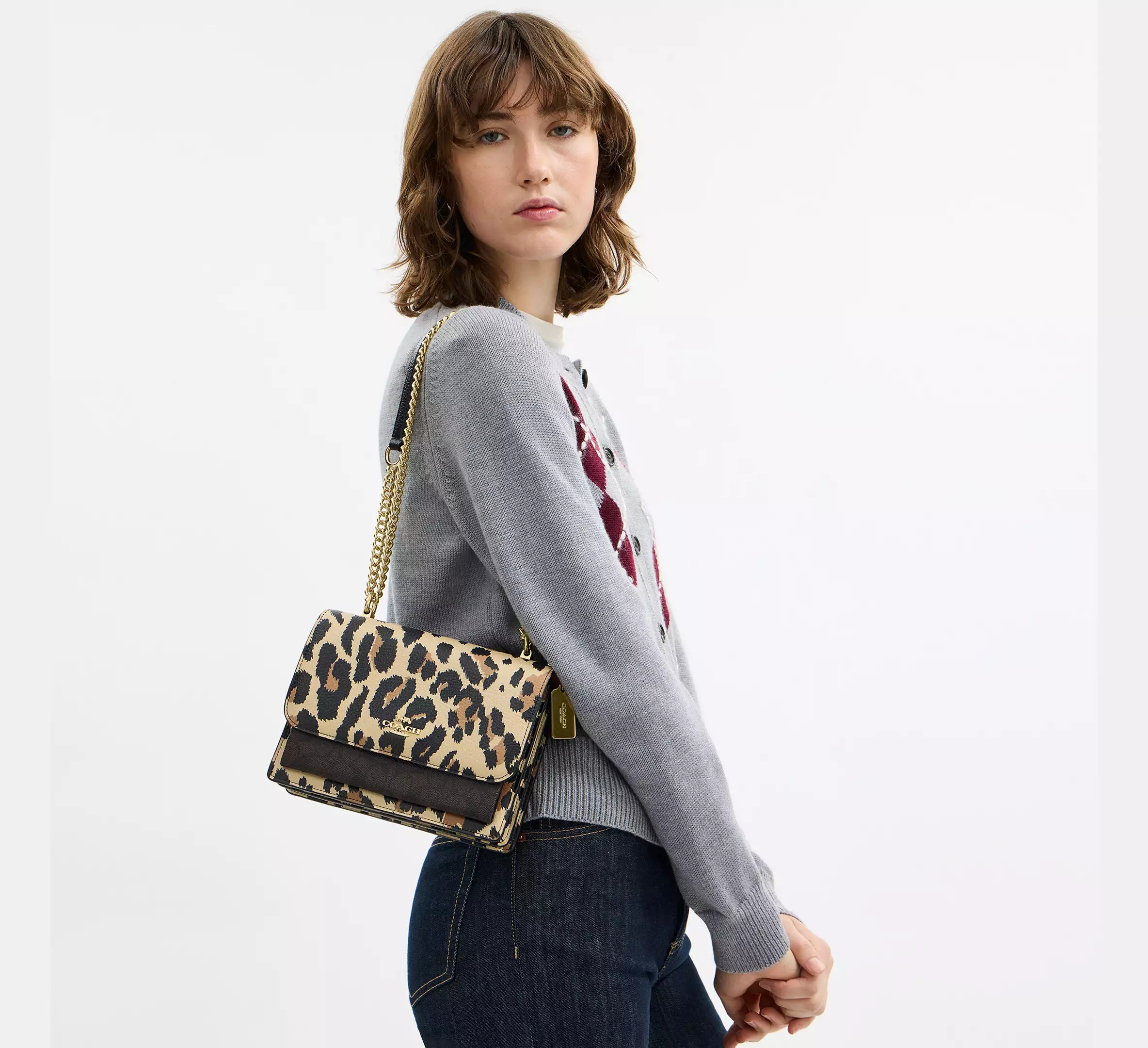 Klare Crossbody Bag In Signature Canvas - Leopard/Walnut Multi