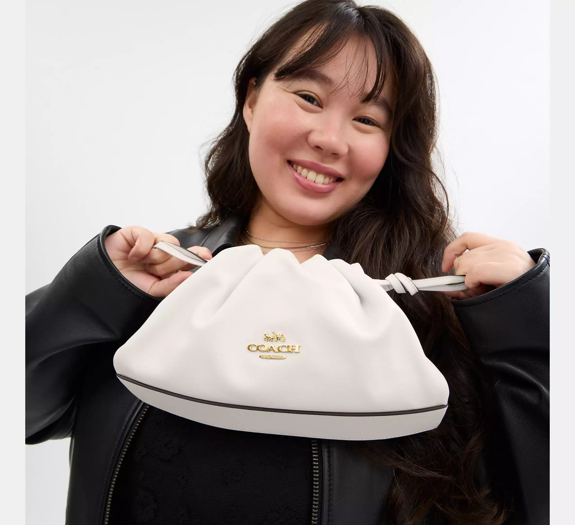 Faye Shoulder Bag With Ruching - Gold/Chalk