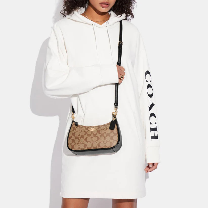 Teri Shoulder Bag In Signature Canvas - Khaki/Black