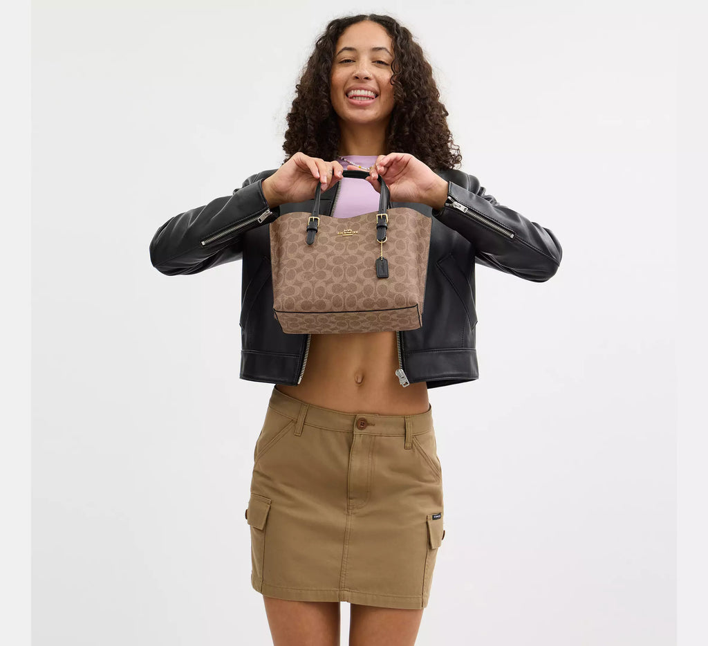 Mollie Tote Bag 25 In Signature Canvas -  Gold/Tan/Black