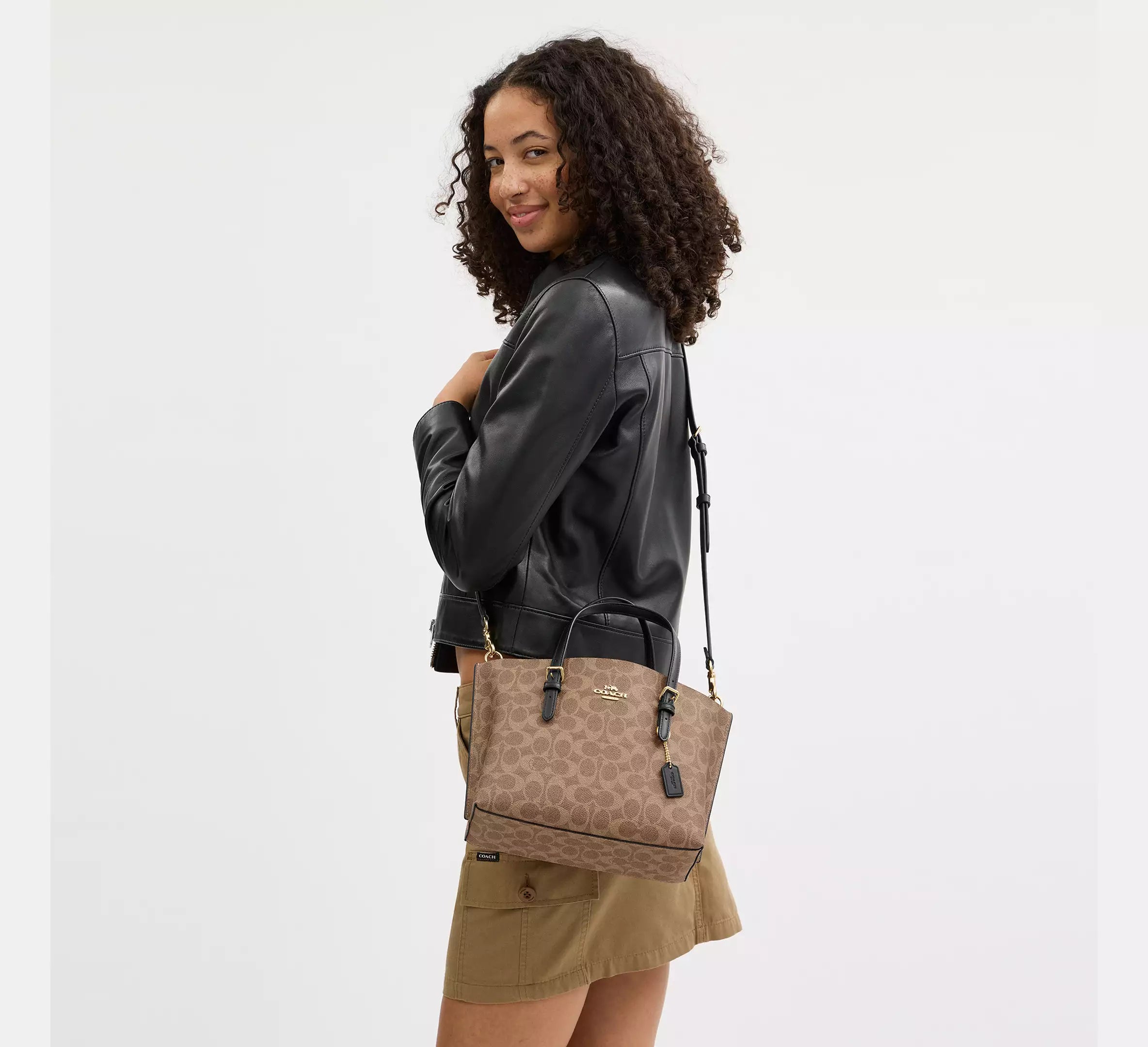 Mollie Tote Bag 25 In Signature Canvas -  Gold/Tan/Black