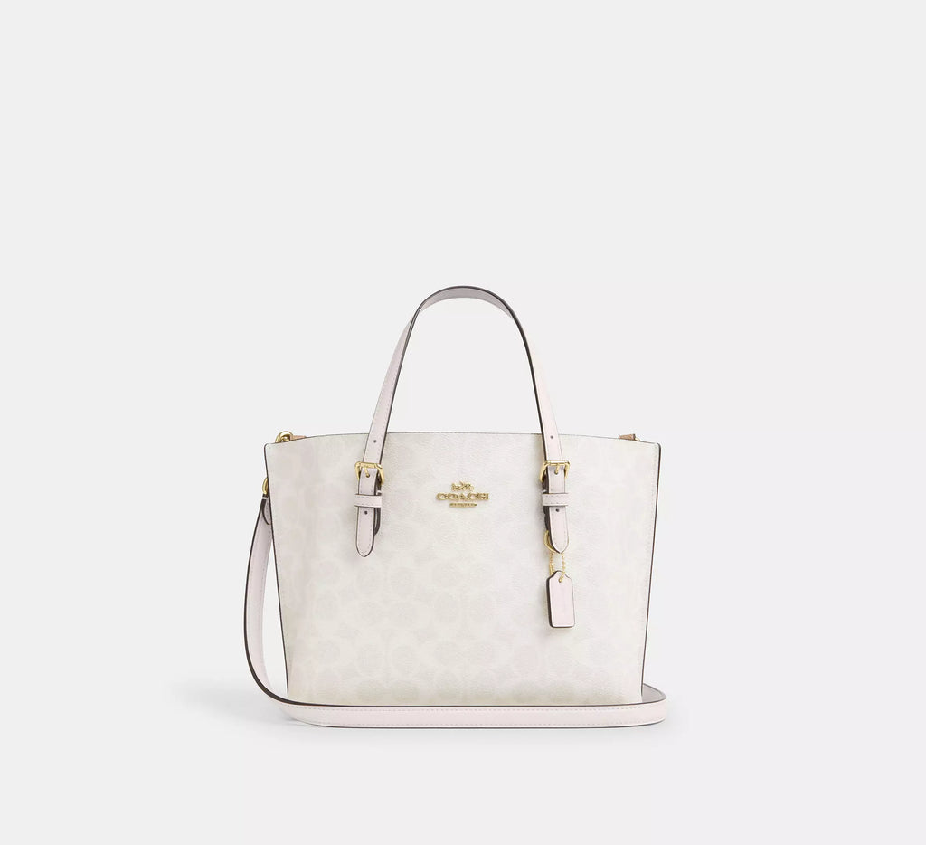 Mollie Tote Bag 25 In Signature Canvas -  Gold/White/Chalk